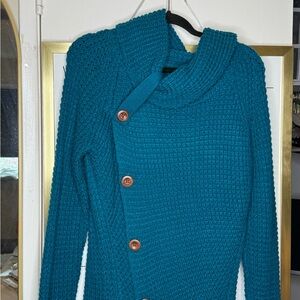 Blue Cowl Neck Sweater with Textured Knit